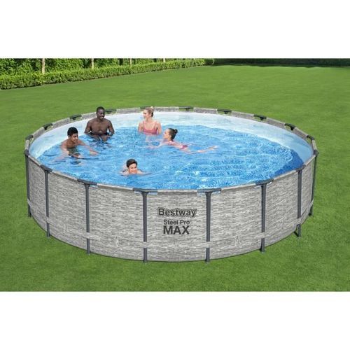 BESTWAY Piscine hors sol Steel Pro Max - Motif pierres grises, 549 x 122 cm, systeme FrameLink - Photo n°3; ?>