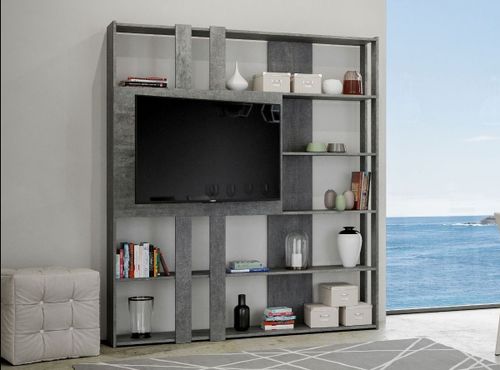 Bibliothèque et meuble TV gris ciment Bamka 178 cm - Photo n°3; ?>