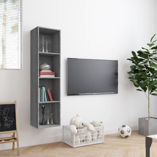 Bibliothèque/Meuble TV Sonoma gris 143x30x36cm Bois ingénierie - Photo n°3; ?>