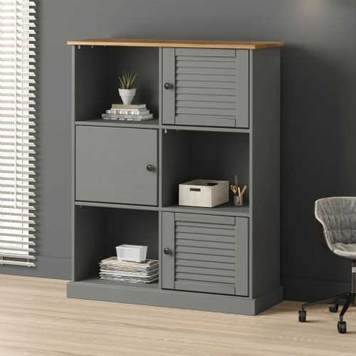 Bibliothèque VIGO gris 90x35x114,5 cm bois massif de pin - Photo n°2; ?>