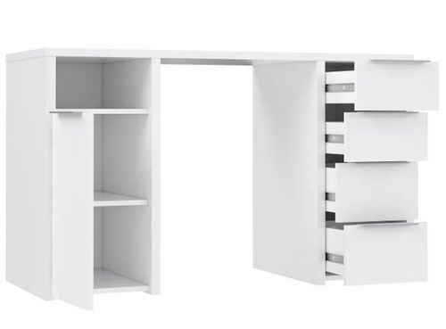 Bureau 1 porte 4 tiroirs - Décor papier blanc - L 125 x P 50 x H 75 cm - Photo n°3; ?>