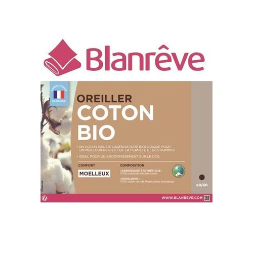 BLANREVE Oreiller 100% coton BIO 60x60 - Photo n°2; ?>