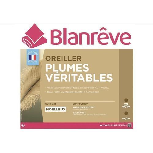 BLANREVE Oreiller Plumes 60x60 cm blanc - Photo n°3; ?>