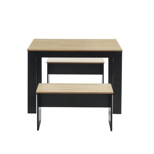 BLOOM Ensemble repas table + 2 bancs - Décor chene et noir - Style industriel - L 100 x P 70 x H 70,5 cm - Photo n°2; ?>