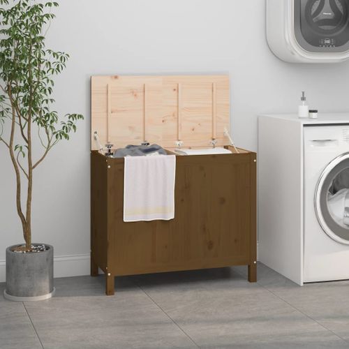 Boîte à linge Marron miel 88,5x44x76 cm Bois massif de pin - Photo n°2; ?>