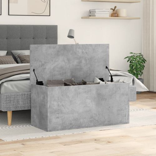 Boîte de rangement gris béton 100x42x46 cm bois d'ingénierie - Photo n°3; ?>