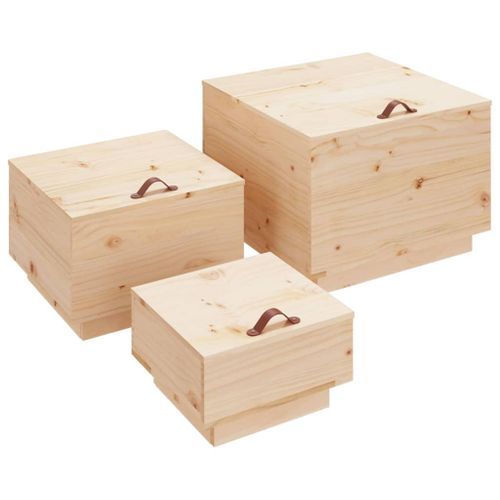 Boîtes de rangement avec couvercles 3 pcs Bois massif de pin - Photo n°2; ?>