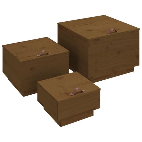 Boîtes de rangement avec couvercles 3 pcs Marron miel - Photo n°2; ?>