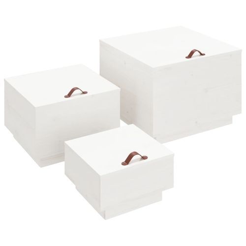 Boîtes de rangement et couvercles 3pcs Blanc Bois massif de pin - Photo n°2; ?>