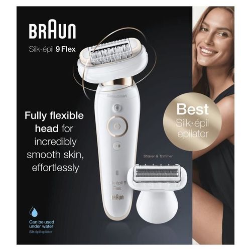 Braun Silk-épil 9 Flex 9-002 Épilateur éléctrique pour femme - Tete flexible - Micro-grip 40 pincettes - SensoSmart - Blanc/Doré - Photo n°2; ?>