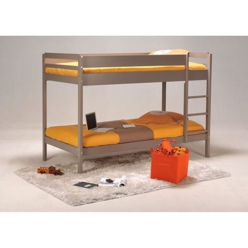 BRICE Lit superposé enfant contemporain en bois épicéa massif gris taupe - Sommiers inclus - l 90 x 190 cm - Photo n°2; ?>
