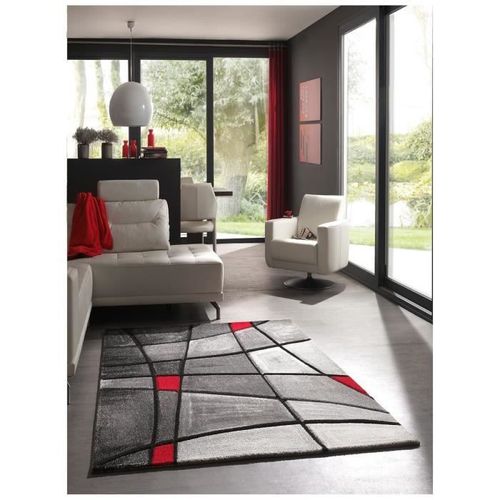 BRILLANCE Tapis de salon 120x170 cm rouge, noir et gris - Photo n°3; ?>