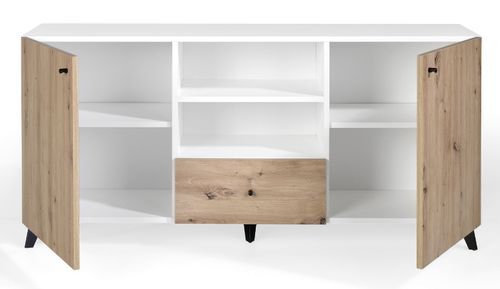Buffet 2 portes 1 tiroir en bois chêne clair et bois blanc Lazeto 180 cm - Photo n°2; ?>