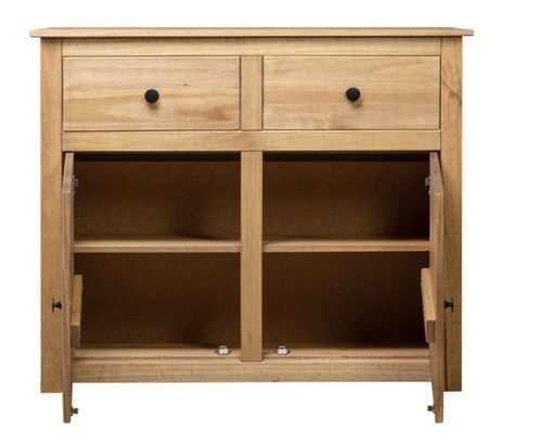 Buffet 2 portes 2 tiroirs en bois de pin massif Autika 93 cm – Élégance rustique et praticité - Photo n°2; ?>