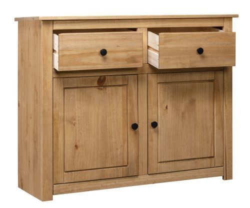 Buffet 2 portes 2 tiroirs en bois de pin massif Autika 93 cm – Élégance rustique et praticité - Photo n°3; ?>