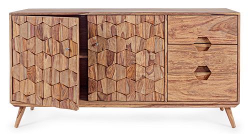 Buffet 2 portes 3 tiroirs en bois de sheesham naturel Kany 145 cm - Photo n°3; ?>