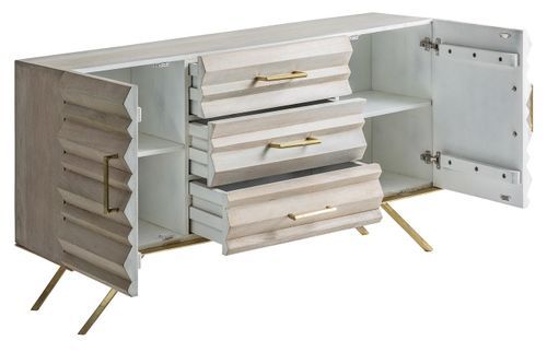 Buffet 2 portes 3 tiroirs manguier massif clair et doré Allya - Photo n°2; ?>