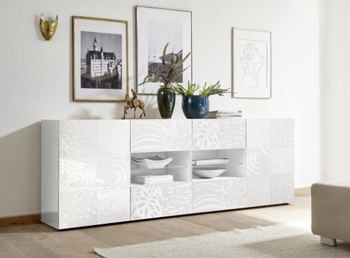 Buffet 2 portes 4 tiroirs bois laqué blanc brillant Zebre L 240 cm - Photo n°3; ?>