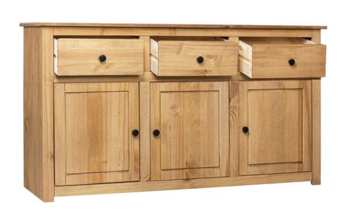 Buffet 3 portes 3 tiroirs en bois de pin massif Autika 135 cm – Élégance rustique et praticité - Photo n°3; ?>