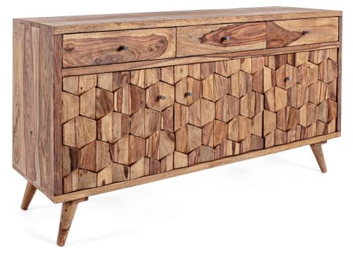 Buffet 3 portes 3 tiroirs en bois de sheesham naturel Kany 132 cm - Photo n°3; ?>