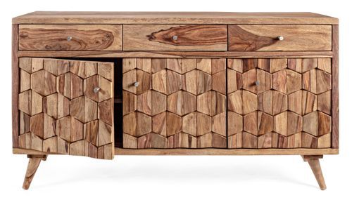 Buffet 3 portes 3 tiroirs en bois de sheesham naturel Kany 132 cm - Photo n°2; ?>