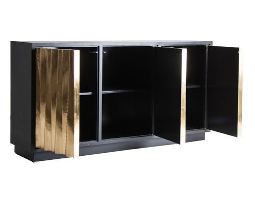Buffet 3 portes bois noir et métal doré Mahé 150 cm - Photo n°2; ?>