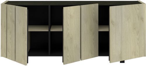 Buffet 3 portes style industriel bois clair et acier noir Ross 190 cm - Photo n°3; ?>