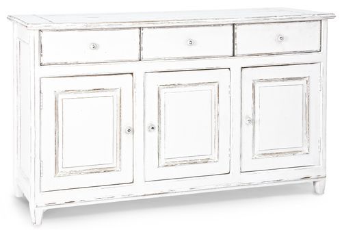 Buffet 3 tiroirs 3 portes en bois de manguier blanc patiné Kolita 150 cm - Photo n°2; ?>