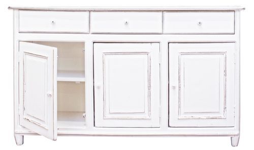 Buffet 3 tiroirs 3 portes en bois de manguier blanc patiné Kolita 150 cm - Photo n°3; ?>