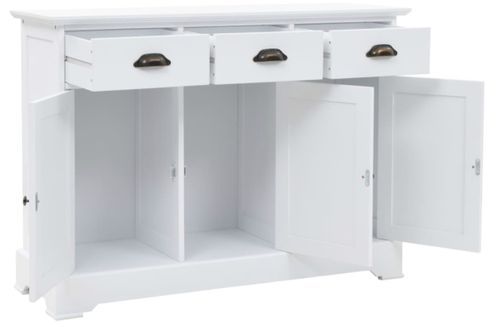 Buffet 3 tiroirs 3 portes Frenky 105 cm - Bois massif blanc - Photo n°2; ?>