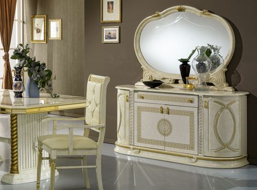 Buffet 4 portes 1 tiroir bois vernis laqué brillant beige et doré Venus 163 cm - Photo n°2; ?>
