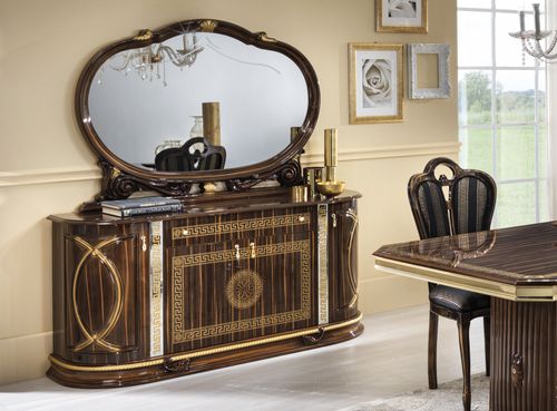 Buffet 4 portes 1 tiroir bois vernis laqué brillant marron et doré Venus 163 cm - Photo n°2; ?>