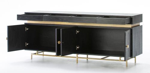 Buffet 4 portes 4 tiroirs bois massif noir et métal doré - Photo n°2; ?>