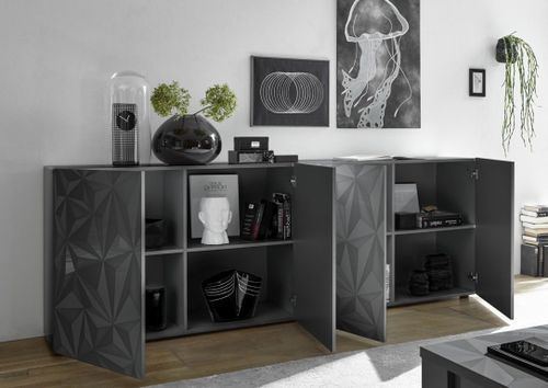 Buffet 4 portes bois laqué anthracite brillant Pagar L 241 cm - Photo n°3; ?>