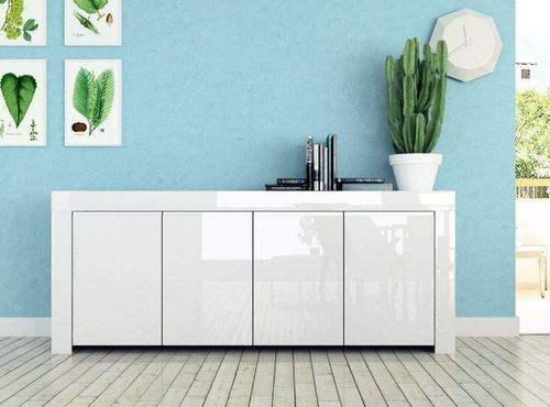 Buffet 4 portes bois laqué blanc brillant Ambre L 210 cm - Photo n°3; ?>