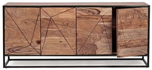 Buffet 4 portes en bois clair d'acacia vernis mat et acier noir Makune 175 cm - Photo n°3; ?>