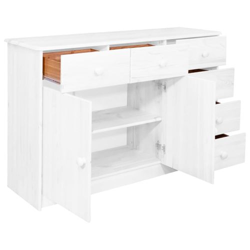 Buffet 6 tiroirs Blanc 113x35x73 cm Bois de pin massif - Photo n°3; ?>