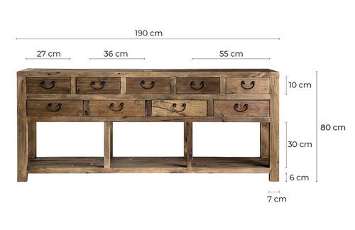Buffet 8 tiroirs bois de Pin massif recyclé naturel vieilli Ikast 190 cm - Photo n°3; ?>