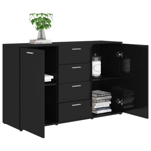 Buffet noir brillant 2 portes et 4 tiroirs Vendôme 120 cm - Photo n°3; ?>