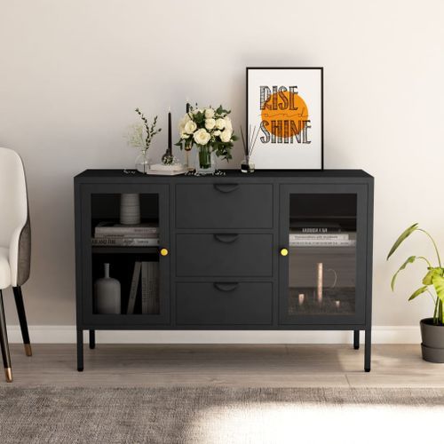 Buffet Anthracite 105x35x70 cm Acier et verre trempé - Photo n°2; ?>