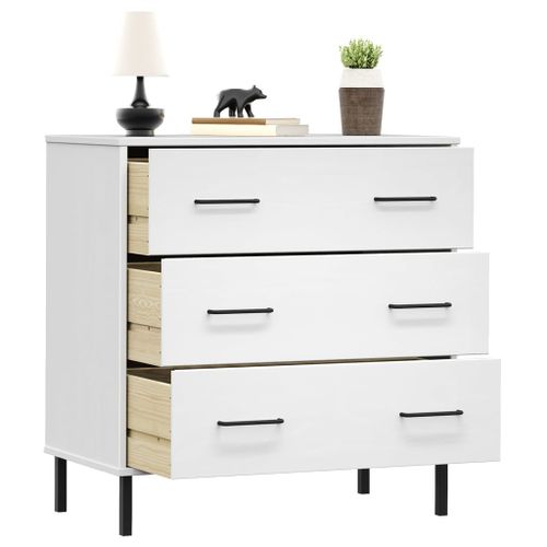 Buffet avec 3 tiroirs Blanc 77x40x79,5 cm Bois massif OSLO - Photo n°3; ?>