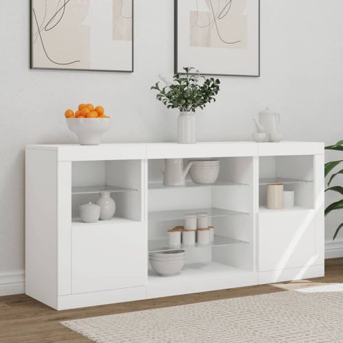 Buffet avec lumières LED blanc 142,5x37x67 cm - Photo n°3; ?>