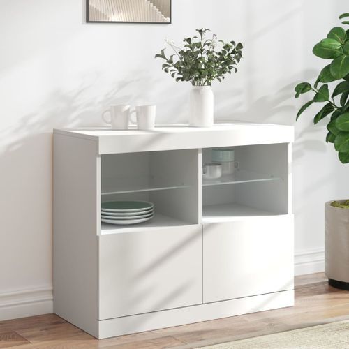 Buffet avec lumières LED blanc 81x37x67 cm - Photo n°2; ?>