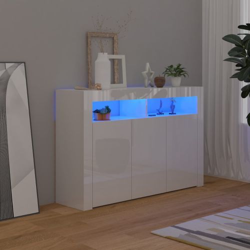 Buffet avec lumières LED Blanc brillant 115,5x30x75 cm - Photo n°2; ?>