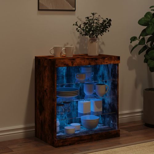 Buffet avec lumières LED chêne fumé 60,5x37x67 cm - Photo n°3; ?>