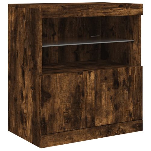 Buffet avec lumières LED chêne fumé 60x37x67 cm - Photo n°3; ?>