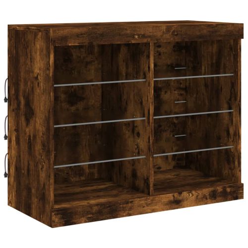 Buffet avec lumières LED chêne fumé 81x37x67 cm - Photo n°3; ?>