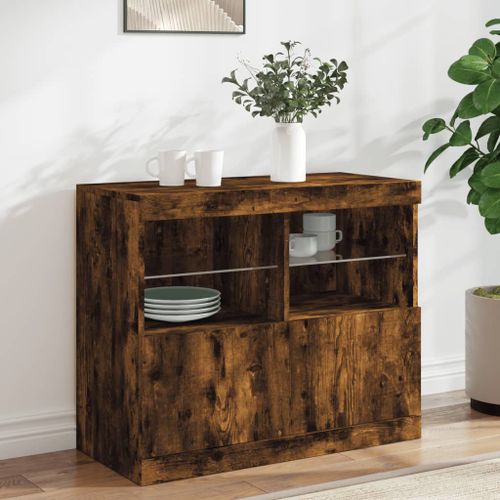 Buffet avec lumières LED chêne fumé 81x37x67 cm - Photo n°2; ?>