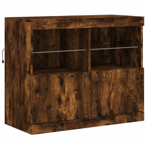 Buffet avec lumières LED chêne fumé 81x37x67 cm - Photo n°3; ?>