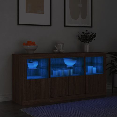 Buffet avec lumières LED chêne marron 142,5x37x67 cm - Photo n°2; ?>